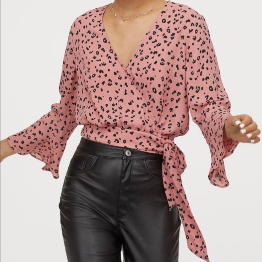 Animal print wrap-front blouse